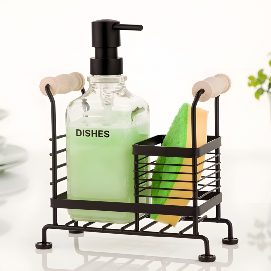 Glass Soap Dispenser with Metal Holder